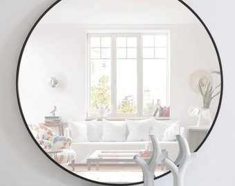 Round Mirror With Walnut Color MDF Board Bathroom Mirror - Etsy UK