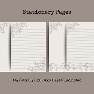 Printable Stationery and Notes Pages; Lined and Unlined; Vintage Floral; Academia; Writing Pages; A4 Letter, 8.5x11, 6x8, 4x6 Sizes Included