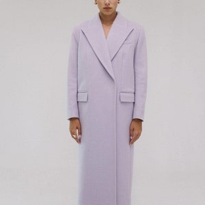 Handmade Wool Long Coat: Double Breasted Grey Warm Coat