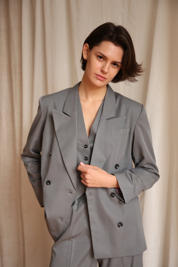 Grey Double Breasted Blazer Etsy