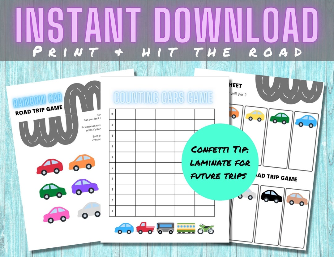 Road Trip Printable Games, Rainbow Car Counting Games (digital Download ...