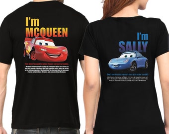 Camisas de colores cómodos a juego de coches antiguos, camisetas para parejas de Rayo Mcqueen y Sally, camiseta limitada de McQueen, camiseta lavada de gran tamaño