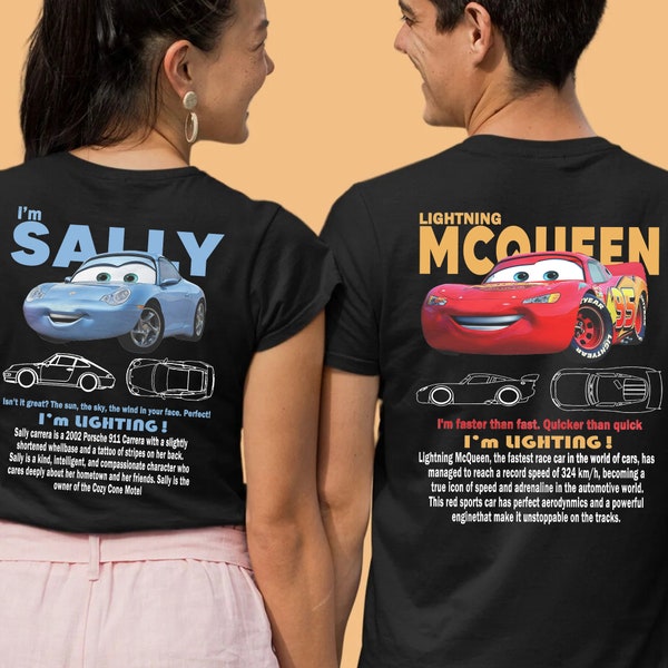 Vintage Cars Matching Comfort Color Shirt, Lightning Mcqueen and Sally Couple T-shirt, Limited McQueen T-Shirt Oversized Washed Tee