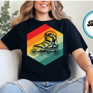 Retro Rollerblade Shirt or Sweatshirt – Inline Skate Vintage Graphic Tee, 80s 90s Rainbow Stripes, Unisex Skater Style
