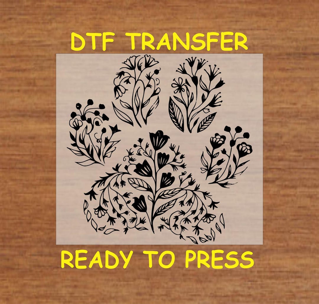 Dog DTF Transfer Iron on Heat Transfer - Ready to Press, Floral Paw ...