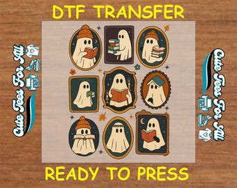 Halloween DTF Transfer, Iron On Heat Transfer,  Bookish Ghosts Heat Press DTF, Ready to Press Dtf Transfer, DIY Halloween Shirts Iron ons