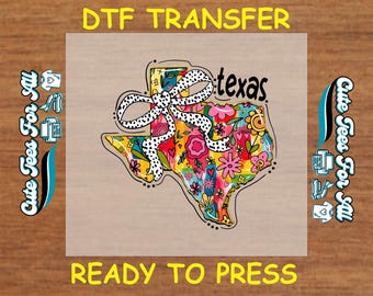 Texas Floral DTF Transfer Colorful State with Bow Iron On Ready to Press DTF Heat Transfer DIY Texas Shirts for Lone Star State Lovers