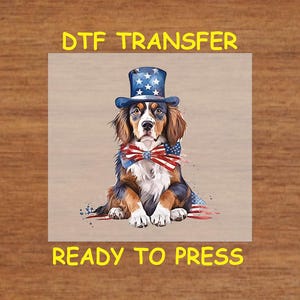 4th Of July DTF Transfer Iron On Heat Transfer - Patriotic Dog In Bow Tie DTF Transfer - Ready to Press for DIY Independence Day Shirts