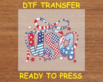 4th Of July DTF Transfer Iron On Heat Transfer - USA Patchwork Bow DTF Transfer - Ready to Press for Independence Day Shirt