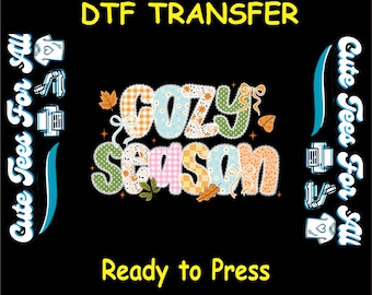 Fall DTF Transfer Iron On Heat Transfer - Ready to Press, Cozy Season Patchwork DTF Transfer - Iron On Decal for DIY Fall Season Shirts