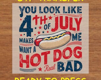 4th Of July DTF Transfer – Ready to Press 4th of July Hot Dog Design, USA Pride Patriotic Graphic