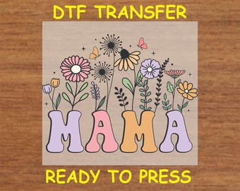 Mom DTF Transfer Iron On Heat Transfer - Ready to Press, Wildflower Mama DTF Transfer - Ready to Press Retro Mom DIY Shirt