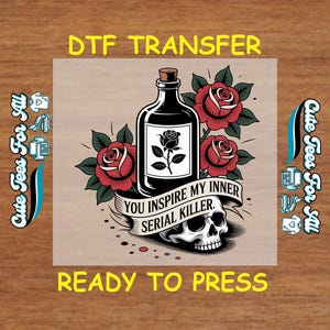 Halloween DTF Transfer Iron On Heat Transfer - Ready to Press, Dark Gothic Skull & Roses DTF Transfer - Iron On Decal for DIY Tattoo Shirts