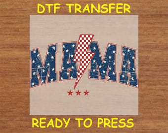 Mom DTF Transfer Iron On Heat Transfer - Ready to Press, Patriotic Mama DTF Transfer - Ready to Press USA Flag Mom Shirt Print Diy Shirt