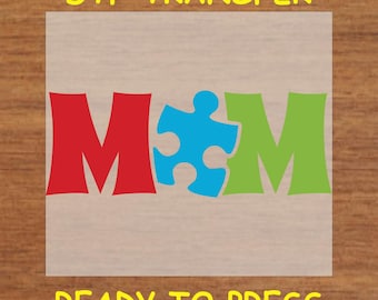 Autism DTF Transfer Iron On Heat Transfer - Ready to Press Hot Peel, Autism Mom Puzzle Piece DTF Transfer – Ready to Press