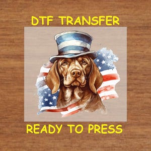 4th Of July DTF Transfer Iron On Heat Transfer - Brown Dog in Patriotic Hat DTF Transfer - Ready to Press for DIY Independence Day Shirts