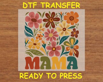 Mom DTF Transfer Iron On Heat Transfer - Ready to Press, Retro floral Mama DTF Transfer - Ready to Press Cute Floral Mom DIY Shirt