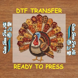 Rustic Patchwork Turkey DTF Transfer – Thanksgiving Heat Press Iron On Decal for DIY Fall Shirts