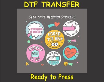 Mental Health Awareness DTF Transfer Iron On Heat Transfer - Self Care Reward Sticker Transfer - Ready to Press Mental Health DIY Shirt