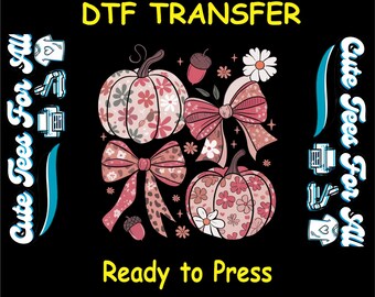 Fall DTF Transfer Iron On Heat Transfer - Ready to Press, Floral Pumpkins with Bows Autumn DTF Transfer - Iron On Decal for DIY Fall Shirts
