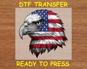 4th Of July DTF Transfer Iron On Heat Transfer - American Flag Eagle Head DTF Transfer - Ready to Press for Independence Day Shirts