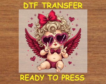 Valentines Day DTF Transfer Iron On Heat Transfer - Ready to Press, Cupid Valentine's Day Design Hot Peel Transfer DIY Shirt