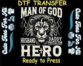 Dad DTF Transfer Iron On Heat Transfer - Ready to Press, Man of God Hero DTF Transfer - Ready to Press for DIY Dad Appreciation Shirts