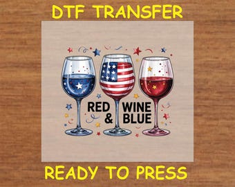 4th Of July DTF Transfer Iron On Heat Transfer - Red Wine and Blue DTF Transfer - Ready to Press for Independence Day Shirts
