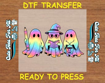 Teacher Halloween DTF Transfer Iron On Heat Transfer Rainbow Ghosts Heat Press DTF Ready to Press Dtf Transfer DIY Halloween Iron ons
