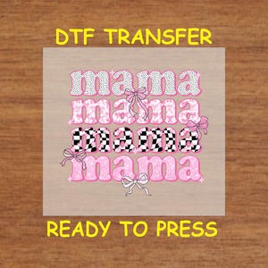 Mom DTF Transfer Iron On Heat Transfer - Ready to Press, Trendy Pink Mom DTF Transfer - Ready to Press Cute Mom Print DIY
