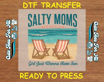 Summer DTF Transfer Iron On Heat Transfer - Ready to Press, Salty Moms Beach Club DTF Transfer - Ready to Press for DIY Summer Shirts