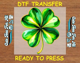 St Patrick's Day DTF Transfer – Four Leaf Clover Design Iron On Heat Transfer Decal Ready to Press DTF for DIY St Patrick's Shirts