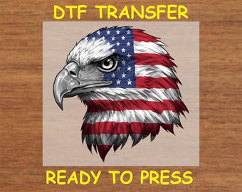 4th Of July DTF Transfer Iron On Heat Transfer - American Flag Eagle Head DTF Transfer - Ready to Press for Independence Day Shirt