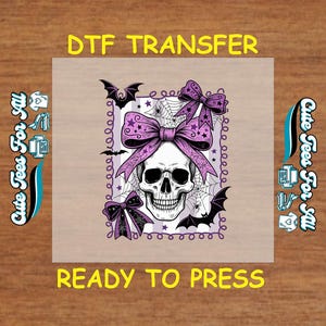 Halloween DTF Transfer Iron On Heat Transfer Skull With Bow And Bats Pink Gothic Ready To Press Cute Spooky DIY Shirt Design