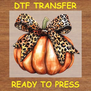 Fall DTF Transfer Iron On Heat Transfer - Ready to Press Hot Peel, Leopard Bow Pumpkin Design