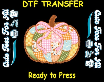 Fall DTF Transfer Iron On Heat Transfer - Ready to Press, Patchwork Pumpkin DTF Transfer - Iron On Decal for DIY Fall Season Shirts