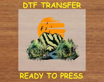 Camping DTF Transfer Iron On Heat Transfer - Mountain and Forest DTF Transfer- Ready to Press Nature Graphic for DIY Camping Shirt