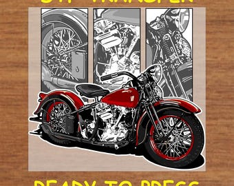 Motorcycle DTF Transfer Iron On Heat Transfer - Ready to Press Hot Peel, Vintage Bike Design for Enthusiasts
