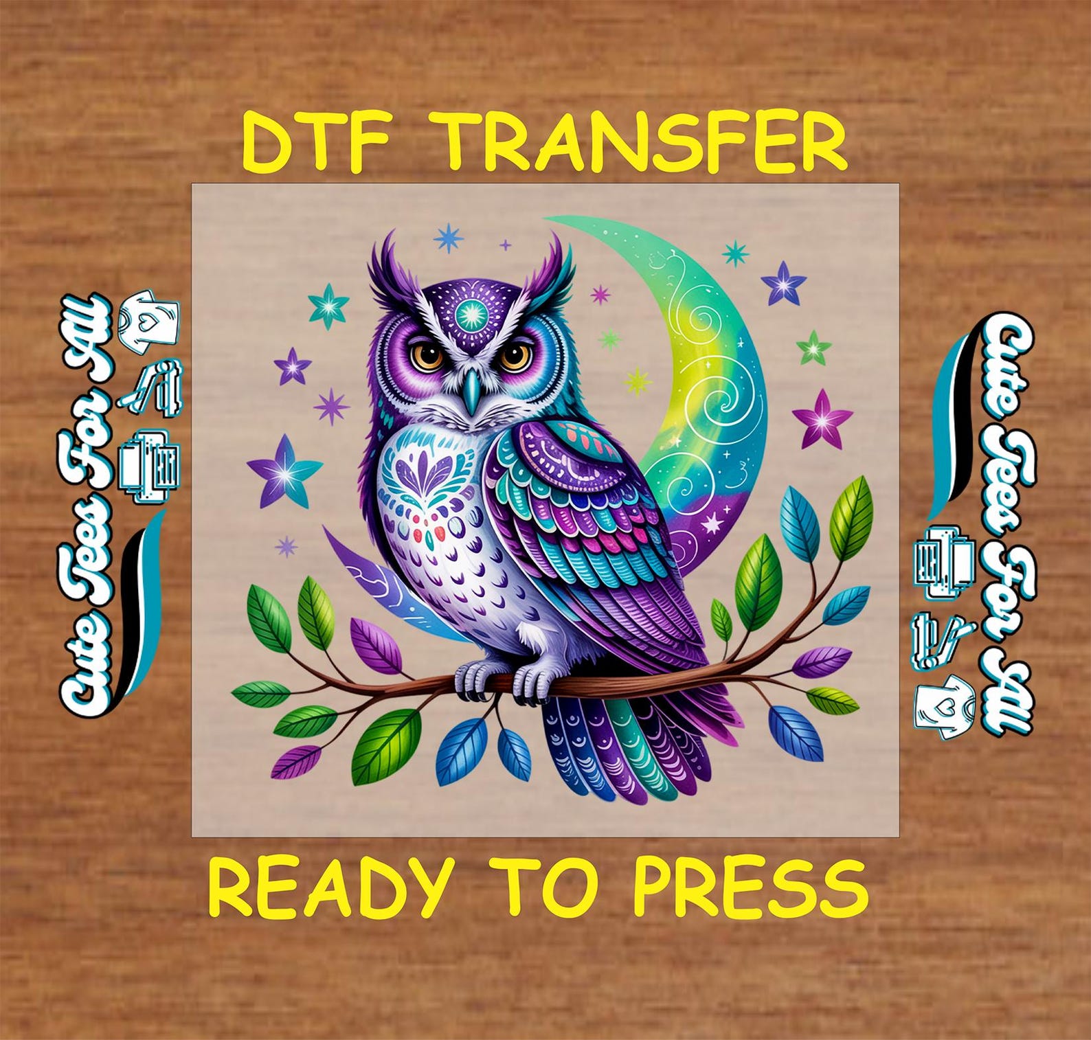 Boho DTF Transfer Iron on Heat Transfer - Ready to Press, Owl With Moon ...
