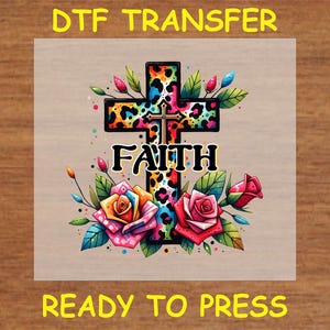 Religious DTF Transfer Iron On Heat Transfer - Ready to Press Hot Peel, Faith Cross Leopard Religious DTF Transfer