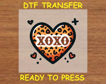 Valentine's Day DTF Transfer Iron On Heat Transfer - Ready to Press Hot Peel, "XOXO" Leopard Heart Design, Valentine DTF Transfer