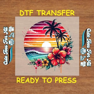 Summer DTF Transfer Iron On Heat Transfer - Ready to Press, Sunset Palm Tree DTF Transfer - Ready to Press DIY Tropical Summer Shirts
