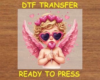 Valentines Day DTF Transfer Iron On Heat Transfer - Ready to Press, Cupid Valentine's Day Design Hot Peel Transfer DIY Shirt