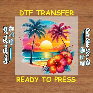 Summer DTF Transfer Iron On Heat Transfer - Ready to Press, Tropical Sunset DTF Transfer - Ready to Press for DIY Summer Shirts