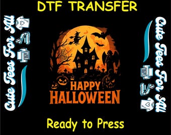 Halloween DTF Transfer Iron On Heat Transfer - Ready to Press, Haunted House, Witch & Pumpkin DTF Transfer - Iron On Decal for DIY Shirts