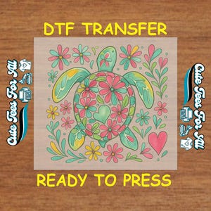 Summer DTF Transfer Iron On Heat Transfer - Ready to Press, Floral Sea Turtle DTF Transfer - Ready to Press Tropical Summer DIY Shirt