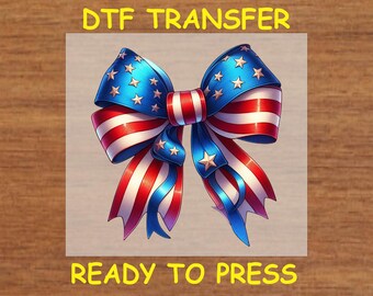4th of July DTF Transfer Iron On Heat Transfer - Ready to Press, Patriotic Star Bow 4th of July Hot Peel Design Transfer DIY Shirt