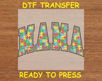Mom DTF Transfer Iron On Heat Transfer - Ready to Press, Mama Puzzle Piece DTF Transfer - Ready to Press Autism Awareness Mom DIY Shirt