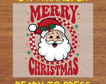Christmas DTF Transfer Iron On Heat Transfer - Ready to Press Hot Peel, Merry Christmas Santa DTF Transfer - Ready to Press Holiday Design