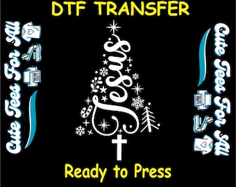 Jesus Christmas Tree DTF Heat Transfer – Faith Holiday Heat Press Design – Ready to Press Iron On Decal for DIY Shirts